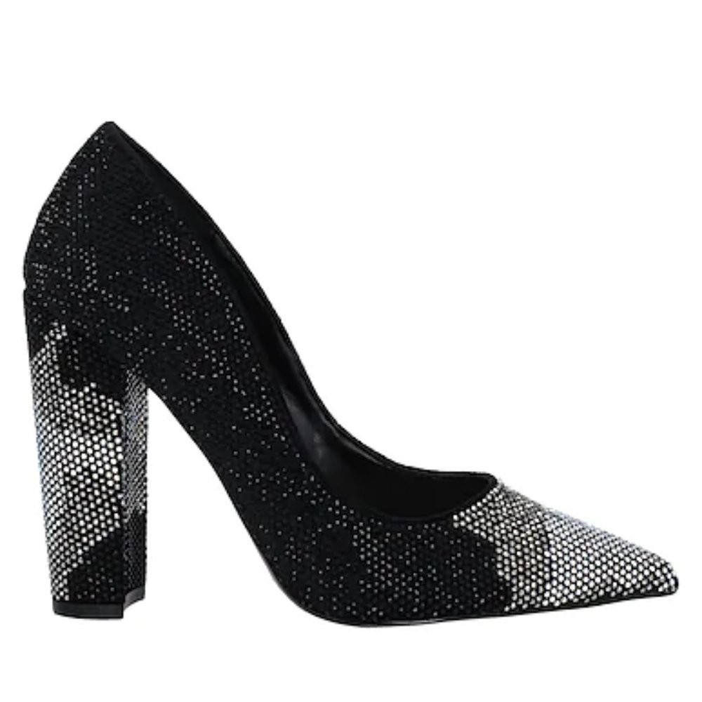 STEVE MADDEN Black Fabric Rhinestone Block Heel 8.5